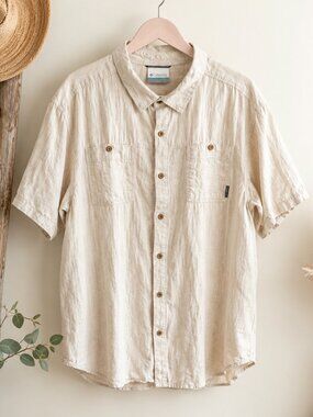 Columbia Men’s XL Hemp Cotton Short Sleeve Button Down Shirt Beige